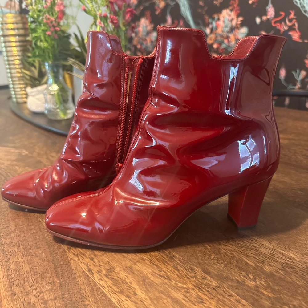 Christian Louboutin patent red leather boots